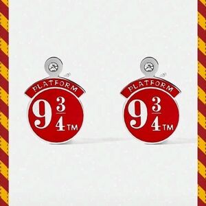 Harry Potter Hogwarts Express Platform 9 3/4 Red Rhinestone Stud Womens Earrings